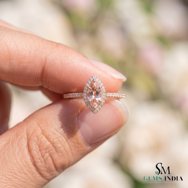 Morganite Marquise And Diamond Ring For Her - Engagement Ring