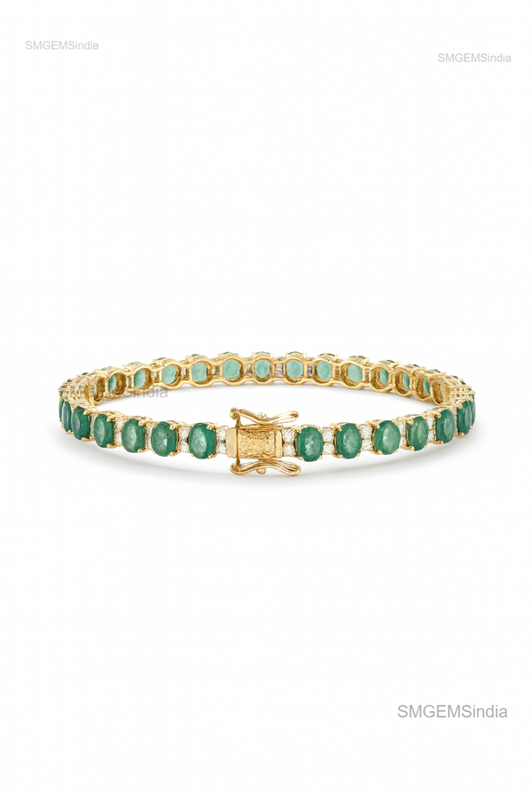 Natural Emerald oval cut diamond tennis bracelet gold | Natural emerald diamond tennis bracelet gold | Emerald big oval cut tennis bracelet