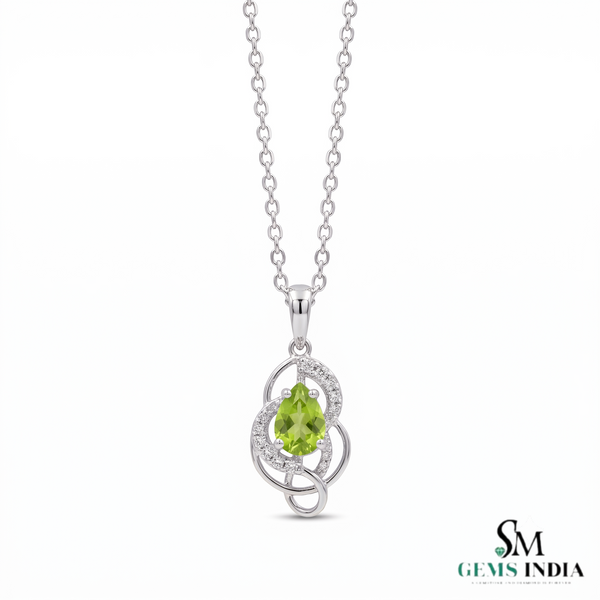 Natural Peridot Pear Cut Pendant with Diamond Halo – Elegant Gift for Her