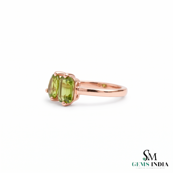 Dual Peridot Gemstone Ring With Oval & Emerald Cut Stones – Unique Fine Jewelry Gift For Her
