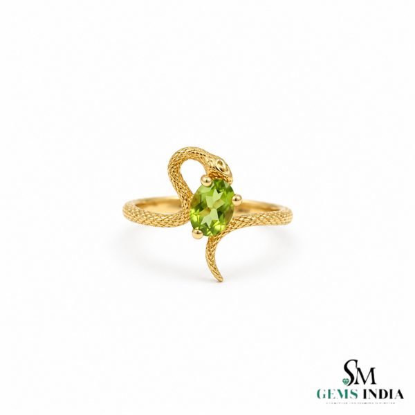 Doppelter Smaragd-Ring in offenem Design aus 14 Karat Gold – Band mit quadratisch und rund geschliffenen grünen Edelsteinen