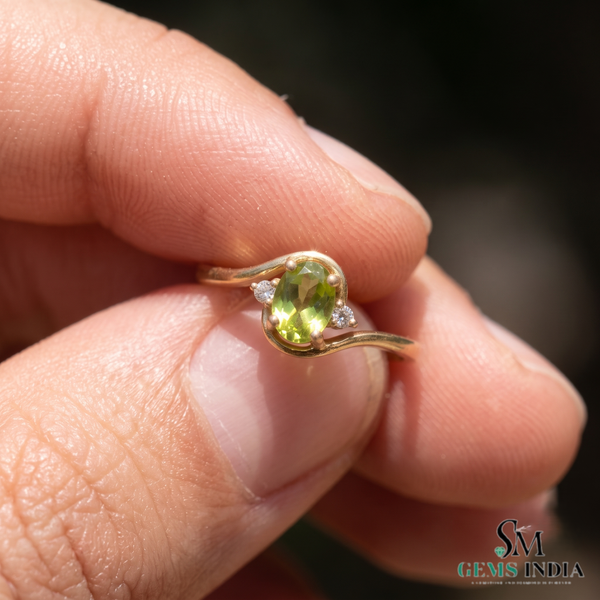 Oval Peridot Wave Ring With Diamond Accents – Elegant Fine Jewelry For Women