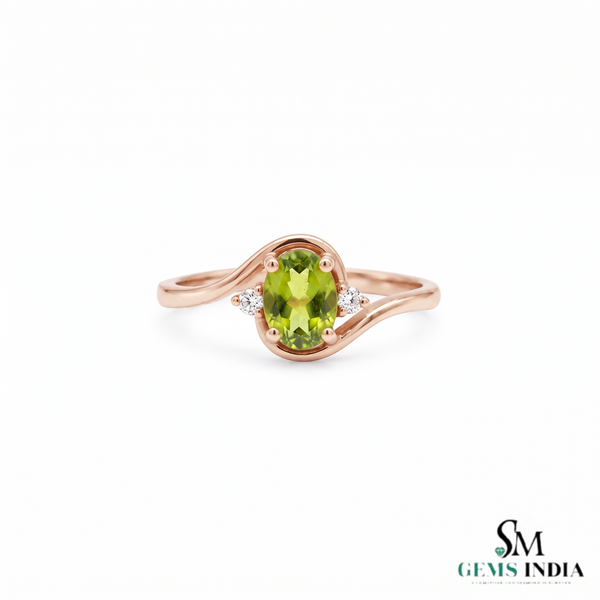 Oval Peridot Wave Ring With Diamond Accents – Elegant Fine Jewelry For Women