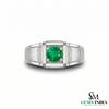 Round Cut Green Emerald Signet Ring - Modern Minimalist Fine Jewelry Gift