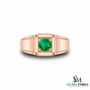 Round Cut Green Emerald Signet Ring - Modern Minimalist Fine Jewelry Gift