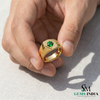 Round Cut Emerald Statement Band - Men’s Green Emerald Signet Ring
