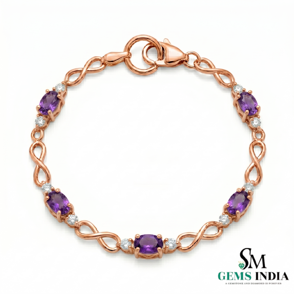 Oval cut Natural Amethyst & Diamond Infinity Bracelet – Infinity Design Fine Jewelry