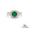 Men’s Emerald Halo Signet Ring - Round Cut Green Emerald Diamond Statement Ring for Him