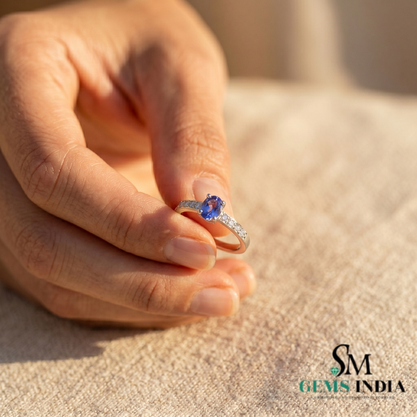 Natural Oval Tanzanite Ring with Diamond Accents - December Birthstone Gift for Women