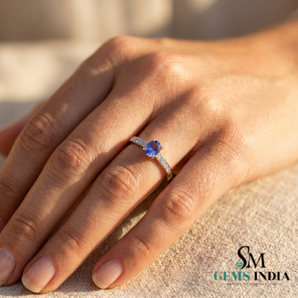 Natural Oval Tanzanite Ring with Diamond Accents - December Birthstone Gift for Women