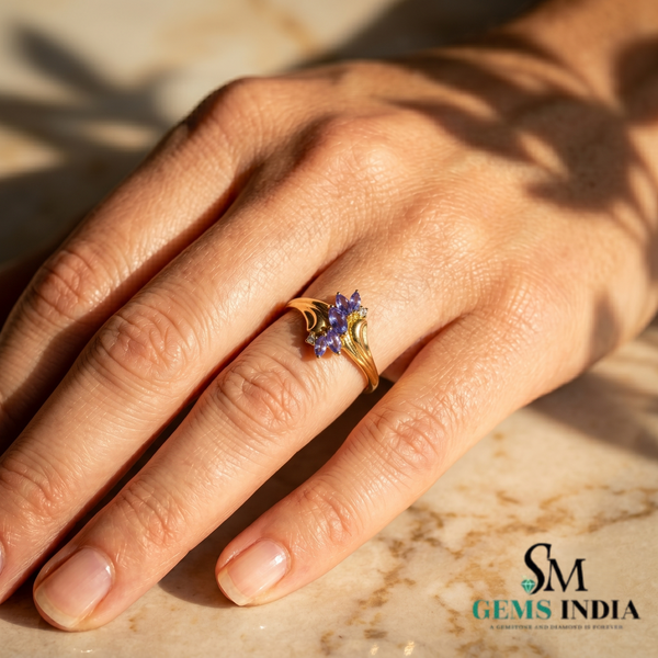 Natural Tanzanite and Diamond Marquise Ring - Vintage Inspired Ring