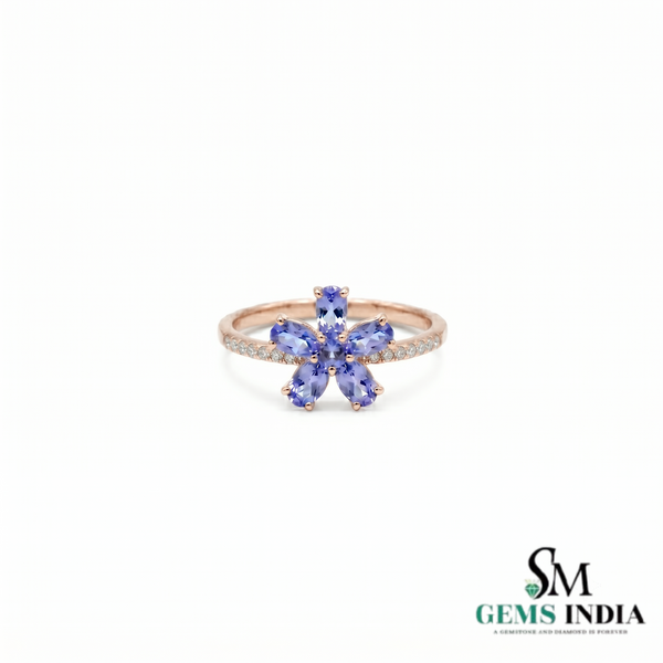 Oval & Round Tanzanite Flower Ring - Statement Ring for Women