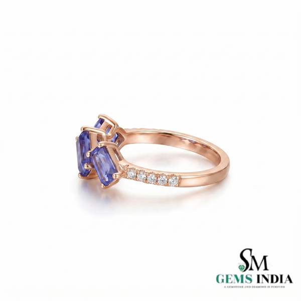 Natural Emerald Cut Tanzanite Ring with Diamonds – Vintage Elegance (Copy)