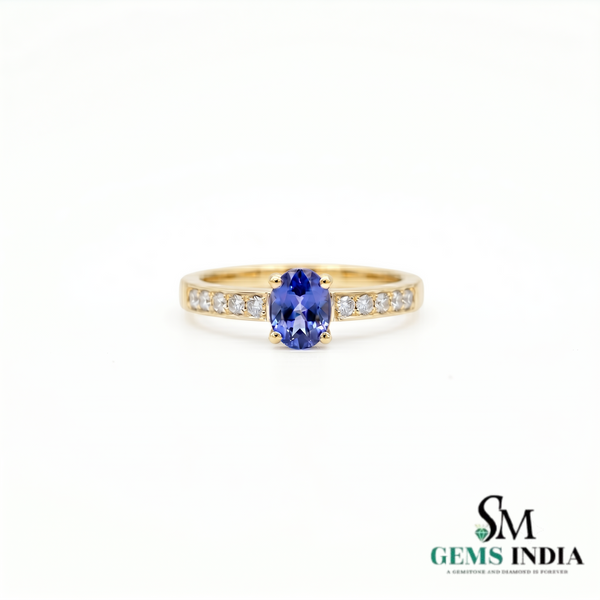 Natural Oval Tanzanite Ring with Diamond Accents - December Birthstone Gift for Women