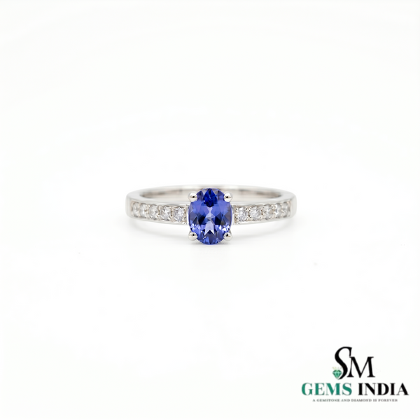 Natural Oval Tanzanite Ring with Diamond Accents - December Birthstone Gift for Women