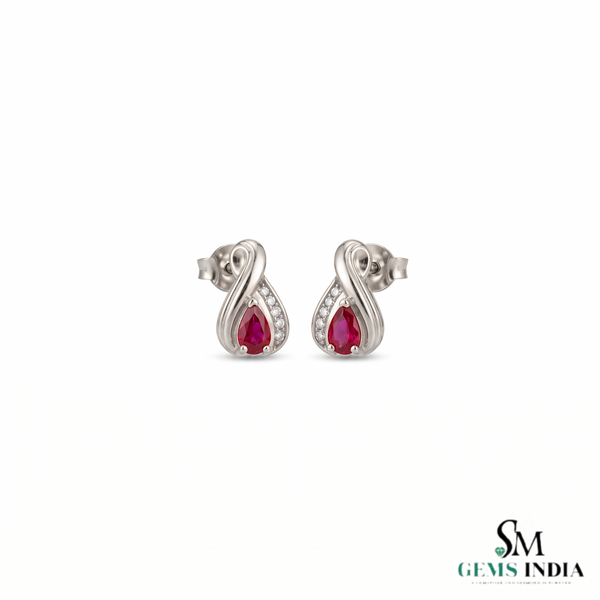 Pear Ruby Stud Earrings With Diamond Accents – July Birthstone Jewelry