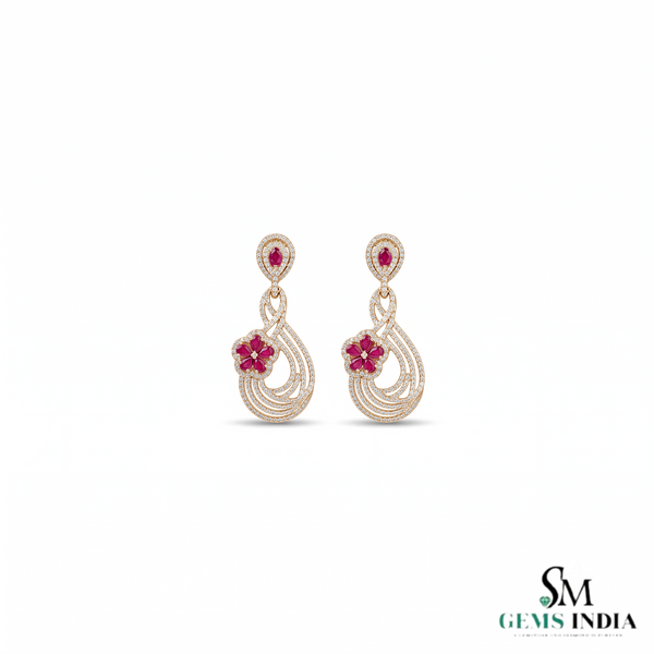 Pear Ruby Floral Drop Earrings With Diamond – Elegant Fine Jewelry For Her