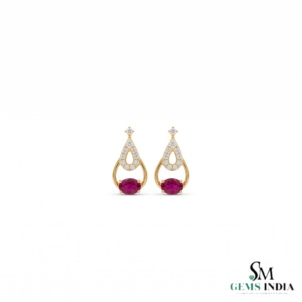 Elegant Oval Ruby & Diamond Teardrop Dangle Earrings - Statement Jewelry For Her