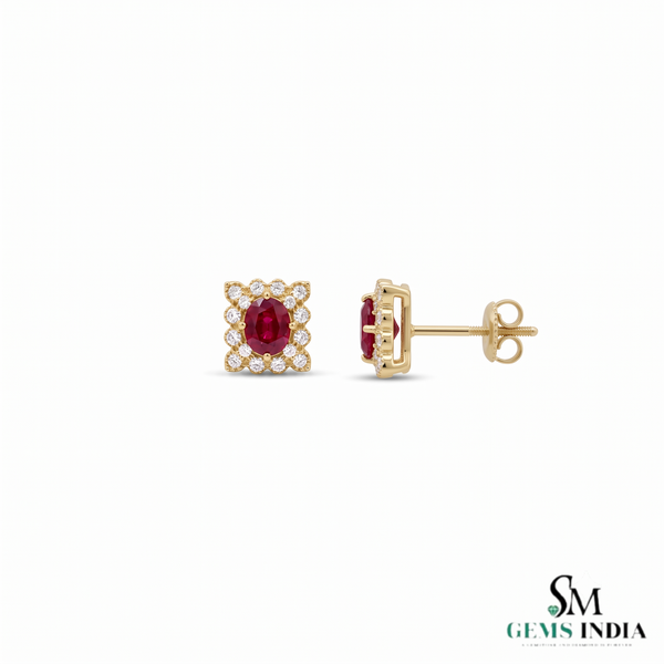 Oval Ruby Halo Stud Earrings With Diamond Accents – Elegant Fine Jewelry For Women