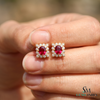 Oval Ruby Halo Stud Earrings With Diamond Accents – Elegant Fine Jewelry For Women