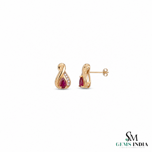 Pear Ruby Stud Earrings With Diamond Accents – July Birthstone Jewelry