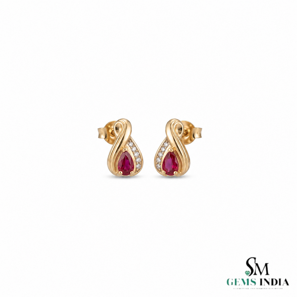 Pear Ruby Stud Earrings With Diamond Accents – July Birthstone Jewelry