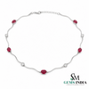 Ruby Red Oval Gemstone & Diamond Accent Wave Necklace for Women
