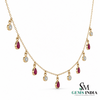 Pear Cut Ruby & Round Diamond Dangle Station Necklace - July Birthstone Jewelry