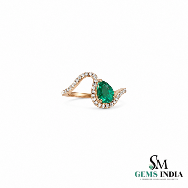 Pear Cut Emerald and Diamond Infinity Wave Ring - Promise ring for her