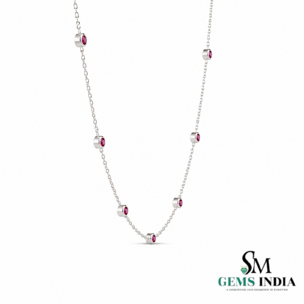 Minimalist Round Ruby Station Necklace - Anniversary Gift for Her