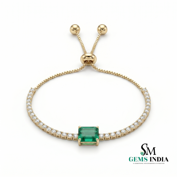 Emerald-Cut Emerald & Diamond Adjustable Tennis Bracelet - Fine Emerald Jewelry Gift