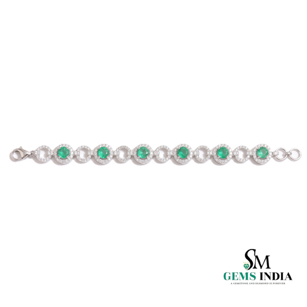 Emerald & Diamond Halo Link Bracelet - Green Gemstone Bracelet
