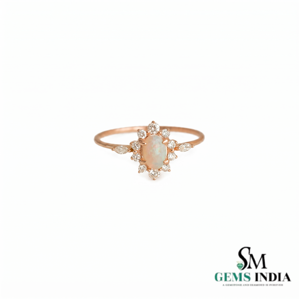 Oval Opal Halo Ring with Diamond - Promise Ring for Women Accents