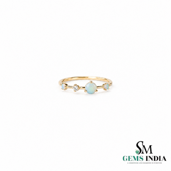 Round Opal & Diamond Engagement Ring - Dainty Opal Promise Ring
