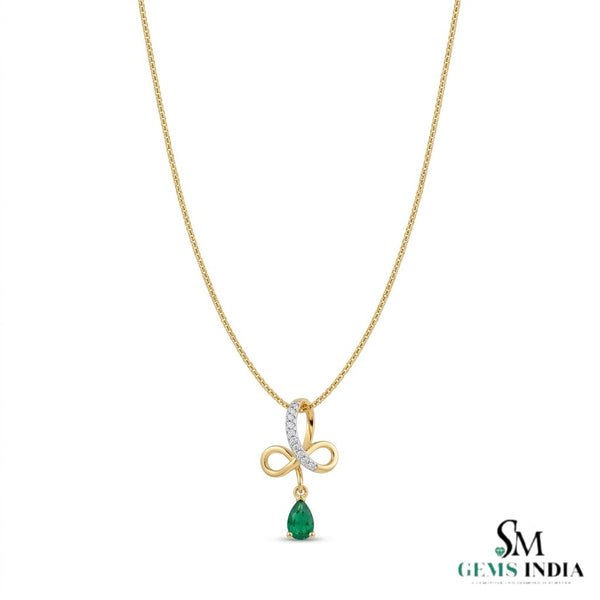 Natural Pear Shape Emerald Infinity Pendant With Diamond Accent - Green Gemstone Jewelry