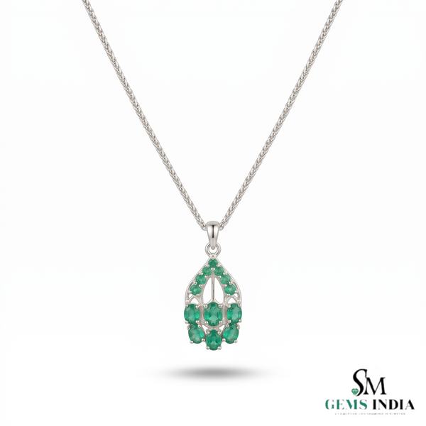 Oval and Round Natural Emerald Teardrop Pendant - Fine Jewelry Gift for Women