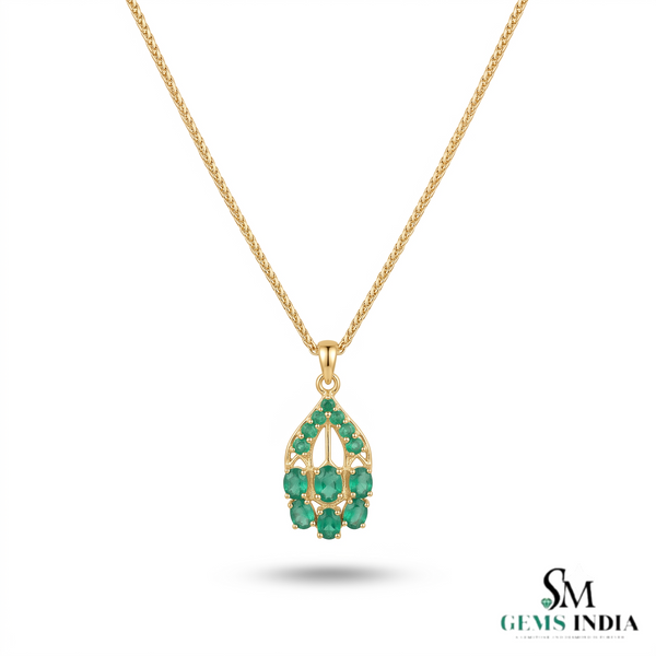 Oval and Round Natural Emerald Teardrop Pendant - Fine Jewelry Gift for Women