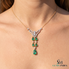 Pear Emerald Drop Pendant Necklace with Diamond Accents - Vintage Statement Jewelry