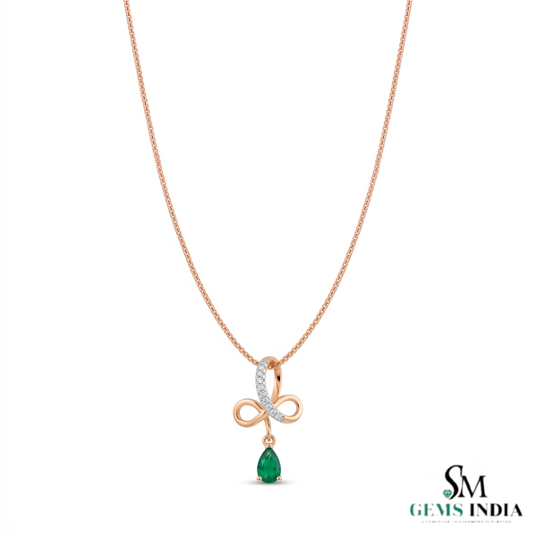 Natural Pear Shape Emerald Infinity Pendant With Diamond Accent - Green Gemstone Jewelry