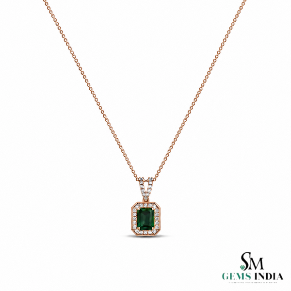 Emerald Cut Emerald & Pear Two Stone Pendant Necklace - Minimalist Gold Necklace (Copy)