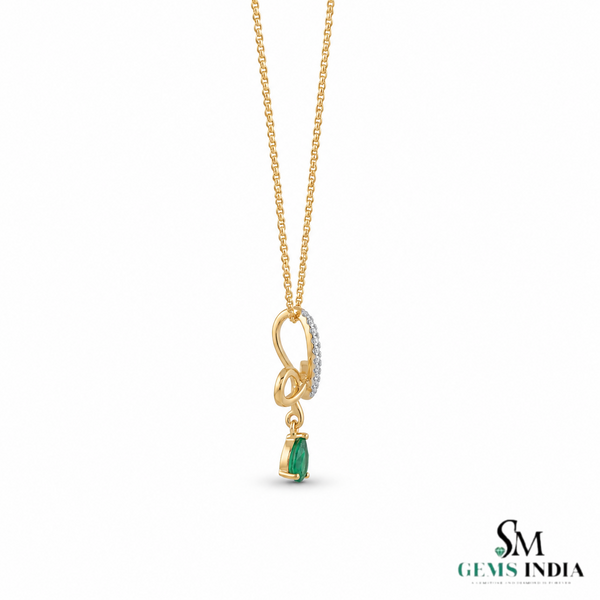 Natural Pear Shape Emerald Infinity Pendant With Diamond Accent - Green Gemstone Jewelry