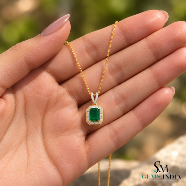 Emerald Cut Emerald & Pear Two Stone Pendant Necklace - Minimalist Gold Necklace (Copy)