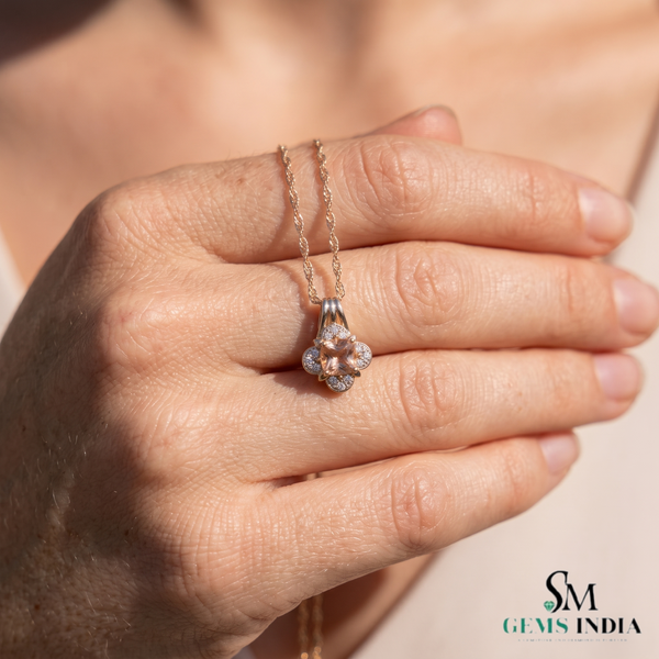 Cushion Cut Morganite Diamond Pendant - Special Gift for Her