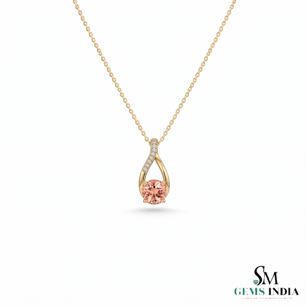 Round Cut Morganite And Diamond Pendant with Twisted Design - Anniversary Gift