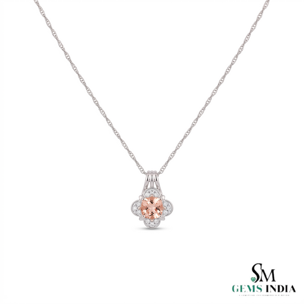 Cushion Cut Morganite Diamond Pendant - Special Gift for Her