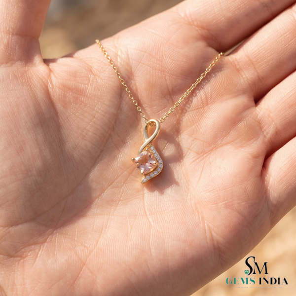 Cushion Cut Peach Morganite & Diamond Pendant - Romantic Gift for Her