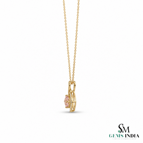 Cushion Cut Peach Morganite & Diamond Pendant - Romantic Gift for Her