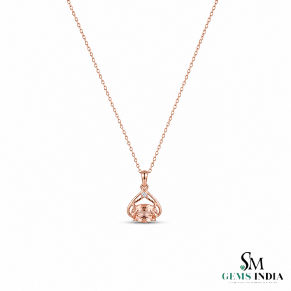 Oval Cut Peach Morganite and Diamond Pendant - Anniversary & Birthday Gift for Her