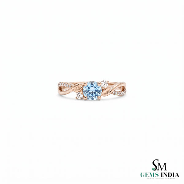 Round Blue Aquamarine Gemstone Twist Ring - Statement Ring For Her