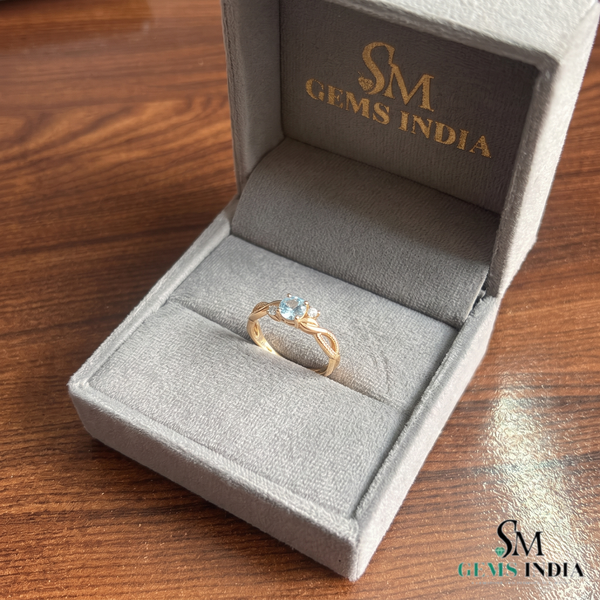 Round Blue Aquamarine Gemstone Twist Ring - Statement Ring For Her